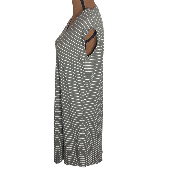 J Jill v-neck cap sleeve striped midi jersey knit t-shirt dress with pockets XS - Picture 4 of 9